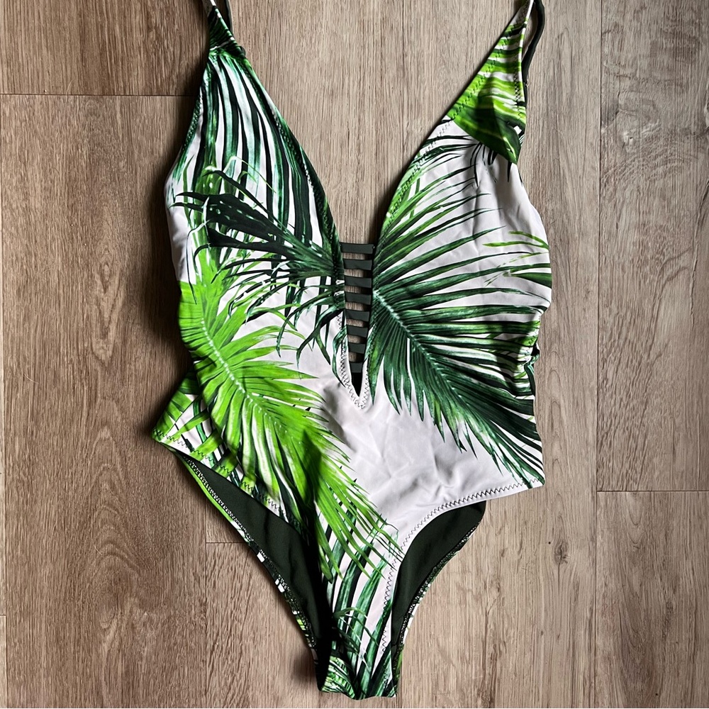 Tropical Leaf Print One-Piece Swimsuit